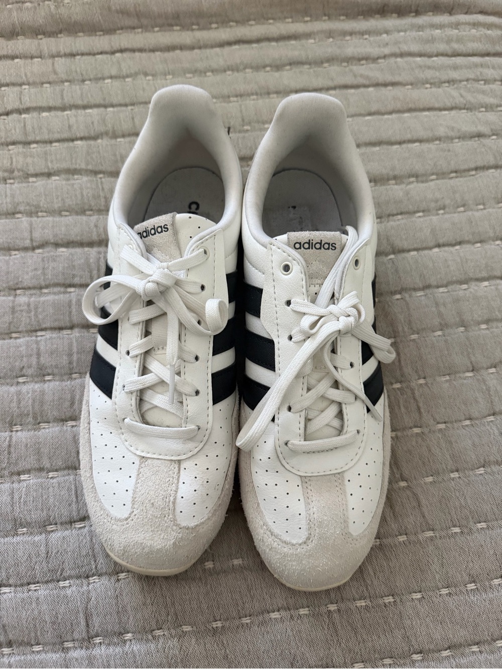 adidas White Sneakers with Black Stripes